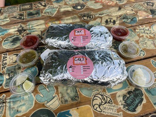 California Burritos = San Diego style burritos with carne asada (beef steak) and FRENCH FRIES! Surfer food!