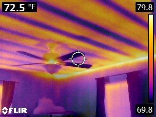 Thermal Infrared picture capturing ceiling heat in use at an old home which is still functional.