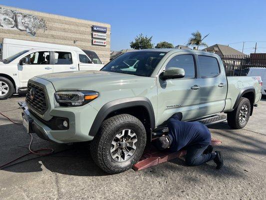 Getting ready for her new tires!!