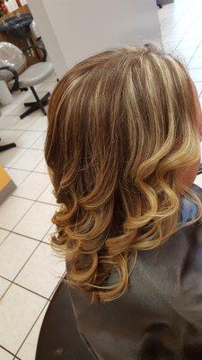 Cool light blonde highlights, haircut, and style!