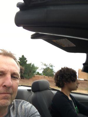 Donny Robertson and two students doing drive time in the convertible mustang!