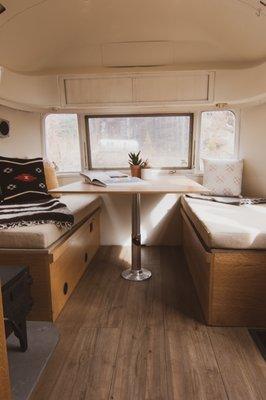 Take time to connect with your loved ones. Each Airstream comes with a dining table perfect to eat at or play Yahtzee!