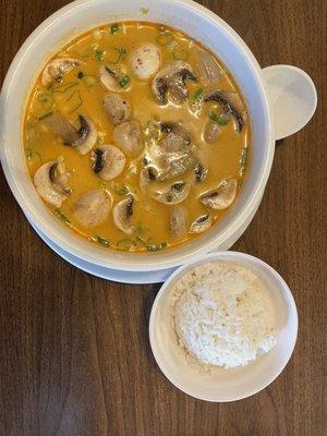 Tom Kha Soup with a side of white rice