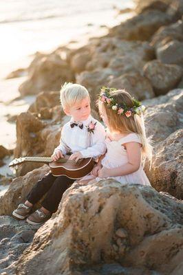 Flower girl halo and ring bearer boutonniere