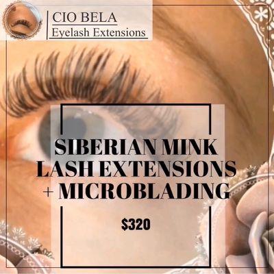 FULL SET OF INDIVIDUAL SIBERIAN MINK  EXTENSIONS  + MICROBLADING - $320