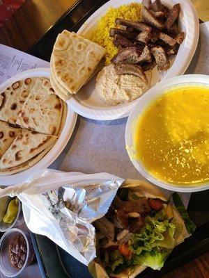 Gyros, Lentil soup and garlic pita