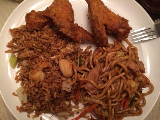 Chicken wings, Shrimp Fried Rice and Chicken Lo Mein