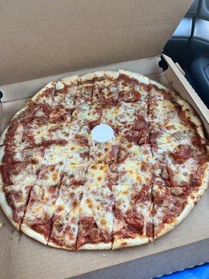 16" thin crust sausage and pepperoni