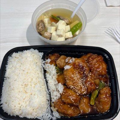 Sesame Chicken (Lunch) and Vegetable Tofu Soup (small)!