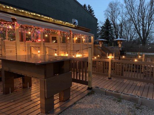 Winter patio with Christmas lights