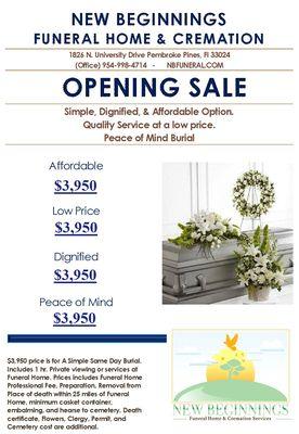 Our Burial Price SPECIAL. 
 
 Mention this photo and receive a free Precious Memories Tribute Slide Show & 5% off.