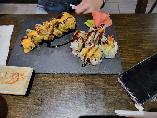 Shrimp tempura and dynamite roll