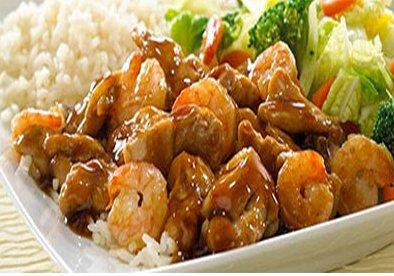 chicken and shrimp teriyaki with rice