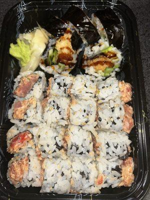 Any 3 rolls for $16: spicy tuna (2) and shrimp tempura