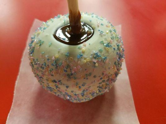 Caramel dipped Apple dipped again in white chocolate