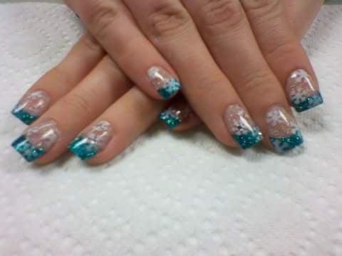 Snow flakes with blue acrylic.