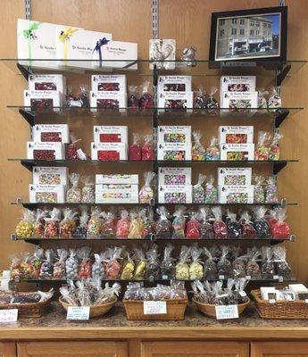 Quarter Pound Shelves; gummies, dutch mints, cinnamon imperials, chocolate covered Oreos and twinkles, etc