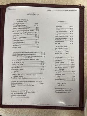 Lunch menu