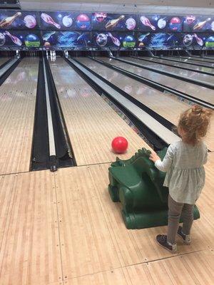 Using the alligator to push the ball off! The girls had a fun time! Thanks for making it a great first time! We will be back!