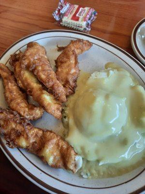 Chicken fried with mashed potatoes