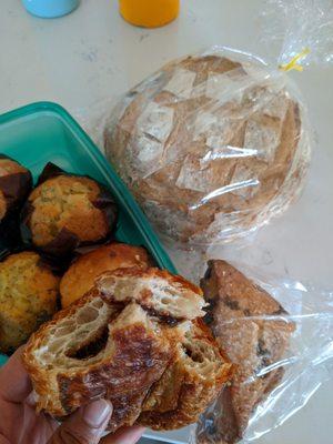 Muffins, Choco croissant, sourdough bread, Choco scones