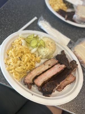 Ribs Mac& cheese with ham and Potato salad