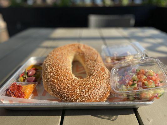 Israel bagel plate. Trust me, that bagel served three people.