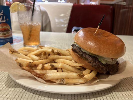 Thin greasy burger. Ample fries. Sweet tea.