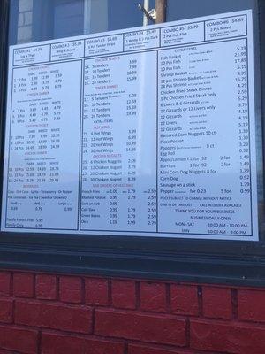 Menu near drive through window.