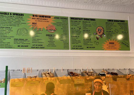 Menu board & some of the bagel offerings