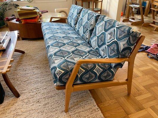 Mid-century sofa, notice the pattern placement