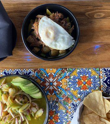 Carnitas Skillet,  Mixto Ceviche