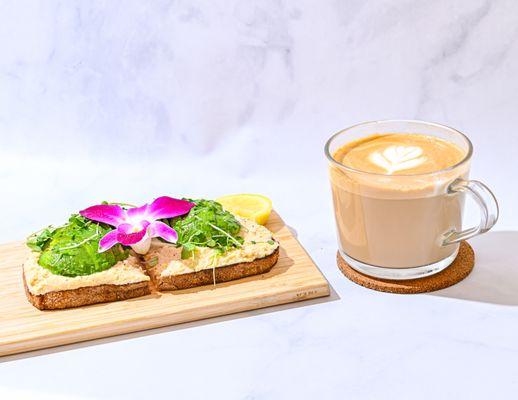 Hummus Toast and Latte