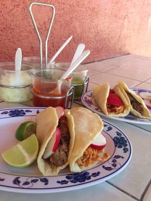 Lengua and chicken tacos