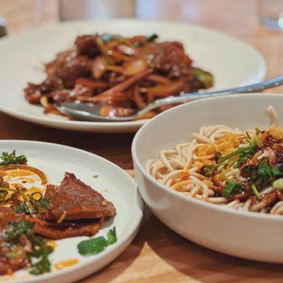 Wuhan sesame noodles  Beef and bean curd Mongolian beef