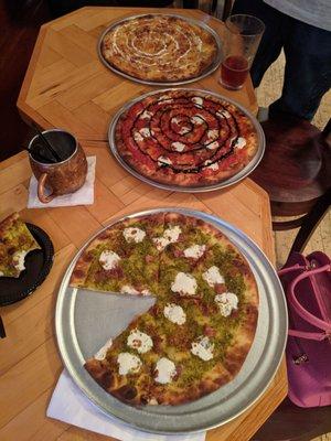 Buffalo Chicken, Margherita, and Prosciutto Pesto Pizzas