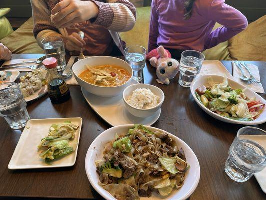 Plates were each $16-18 each. To me that is high for the amount of food. I paid for double beef in the noodle plate, hardly has any broccoli