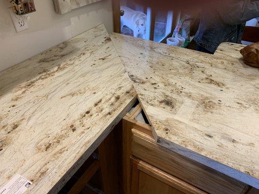 Cut the counter tops uneven. Crazy !!