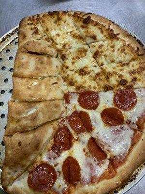 The Sampler...pizza, cheesy garlic bread, and a pepperoni calzone all in one!