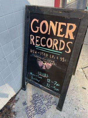 Outside record shop marquee