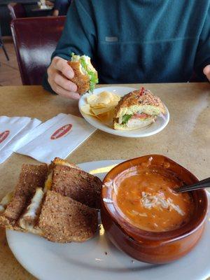 Daily social toasted cheese on whole wheat with tomato basil soup. Always a treat.