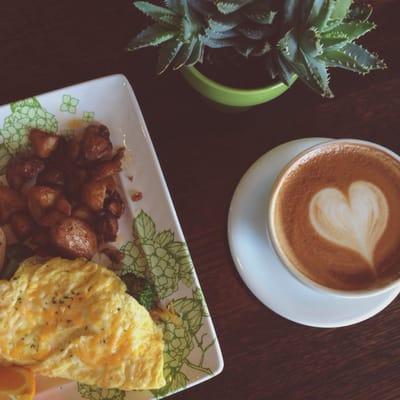 veggie omelette & almond milk latte