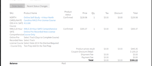 The payment amount when two courses are not bundled together is $306.22