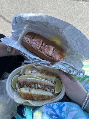 Lobster roll and fish tacos