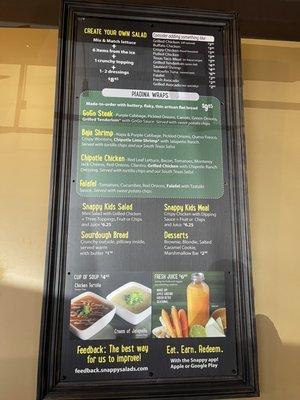 Menu board in the restaurant