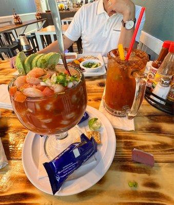 Coctel de camaron and Michelada