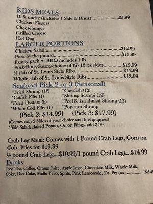 Menu continued