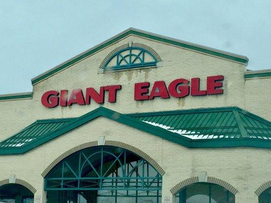 Wintery storefront. Giant eagle.