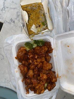 Shrimp Fried Rice (QT) and General Tso's Chicken (QT)