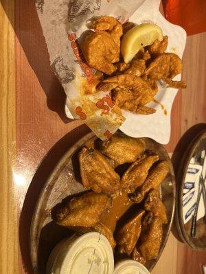 Hooters Original Buffalo Shrimp and Naked Bone-In Wings (all flats)!